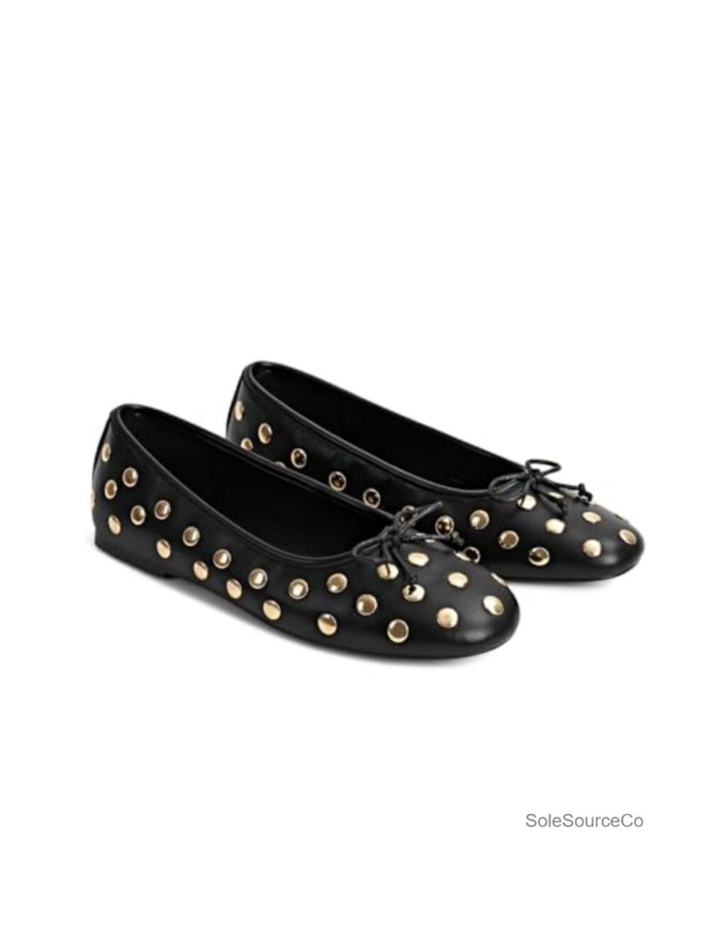 Studded Mary Jane Ballet Flats Faux Leather Slip On Round Toe Bow Comfortable